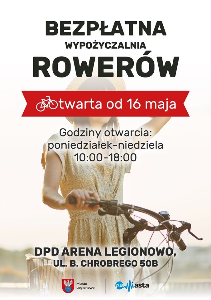 Plakat - Bezpłatna wypożyczalnia rowerów, otwarta od 16 maja
