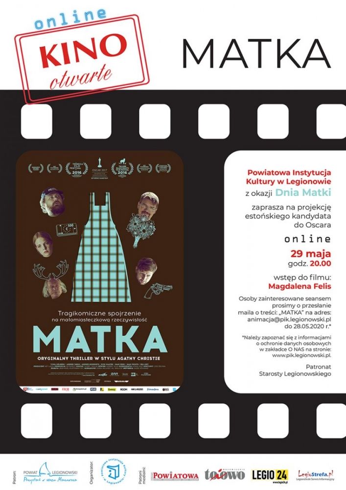 Plakata promujący wrydarzenie, które29 maja br. o godz. 20.00 wyświetlimy specjalnie dla wszystkich Matek – choć nie tylko dla nich – film będący estońskim kandydatem do Oscara, „oryginalny thriller w stylu Agathy Christie” zatytułowany „Matka”.