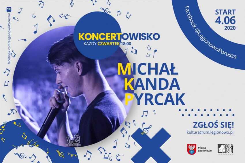 Baner promujący wydarzenie, występuje Michał Kanda Pyrcak