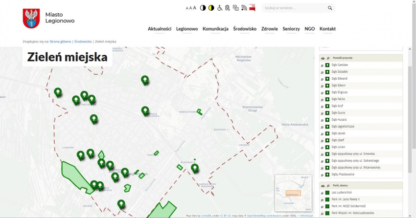Zieleń Miejska Mapa z pomnikami przyrody