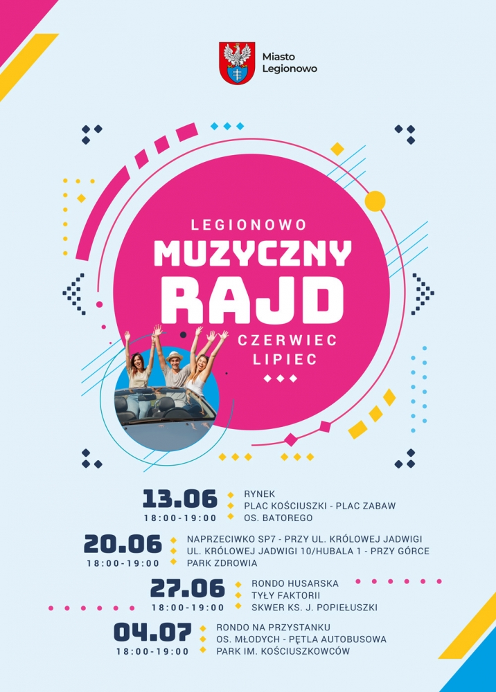 Plakat promujący Muzyczny Rajd w Legionowie
