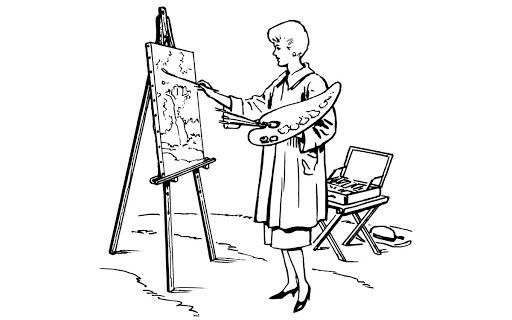 Rysunek przedstawia kobietę malującą pędzlem