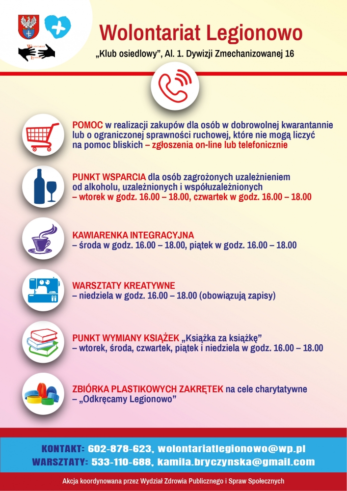 Plakat do akcji realizowanych przez Stowarzyszenie Wolontariat Legionowo