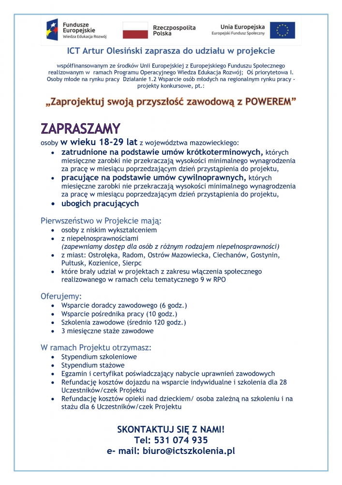 Ulotka promująca projekt - Zaprojektuj swoją przyszłość zawodową z POWEREM