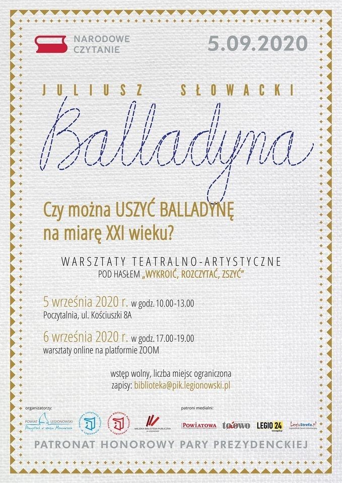 Plakat promujący wydarzenie - Narodowe Czytanie: Balladyna