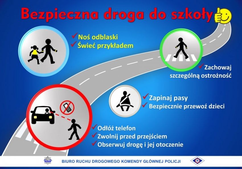 Grafika promująca bezpieczną drogę do szkoły