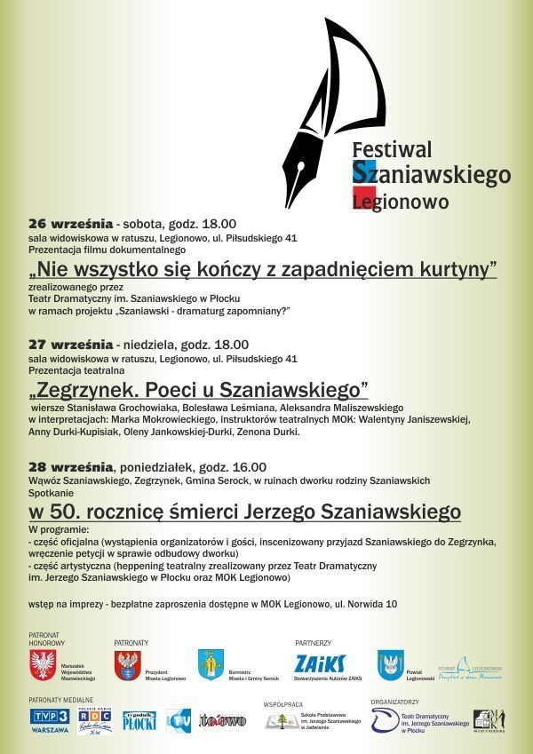 Plakat promujący Festiwal Szaniawskiego Legionowo