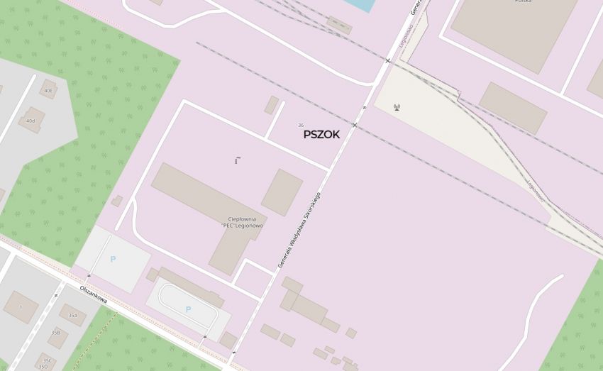 Mapa lokalizacji PSZOK-u i Pec Legionowo | Źródło: OSM/Urząd Miasta Legionowo
