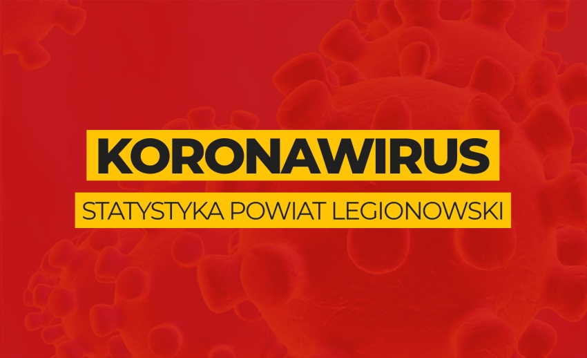 Grafika wyróżniająca z napisem: Koronawirus Statystyka w powiecie legionowskim