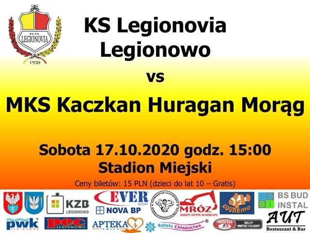 Zapraszamy na mecz Legionovia Legionowo - MKS Kaczkan Huragan Morąg, który odbędzie się 17 października o godz. 15:00 na Stadionie Miejskim w Legionowie.
