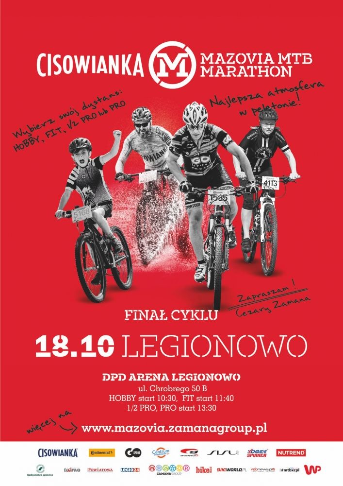 Plakat promujący Cisowianka Mazovia MTB Marathon w Legionowie