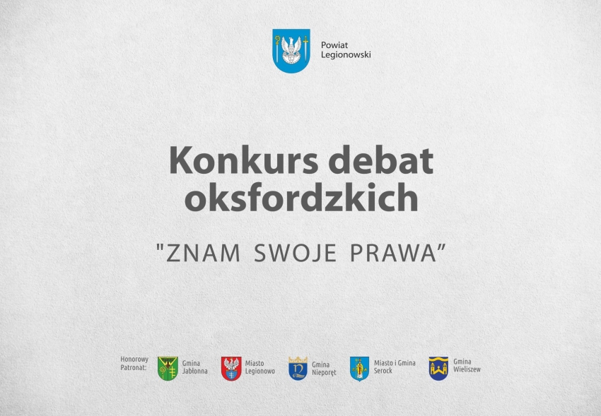 Grafika z napisem - Konkurs debat oksfordzkich, znam swoje prawa.