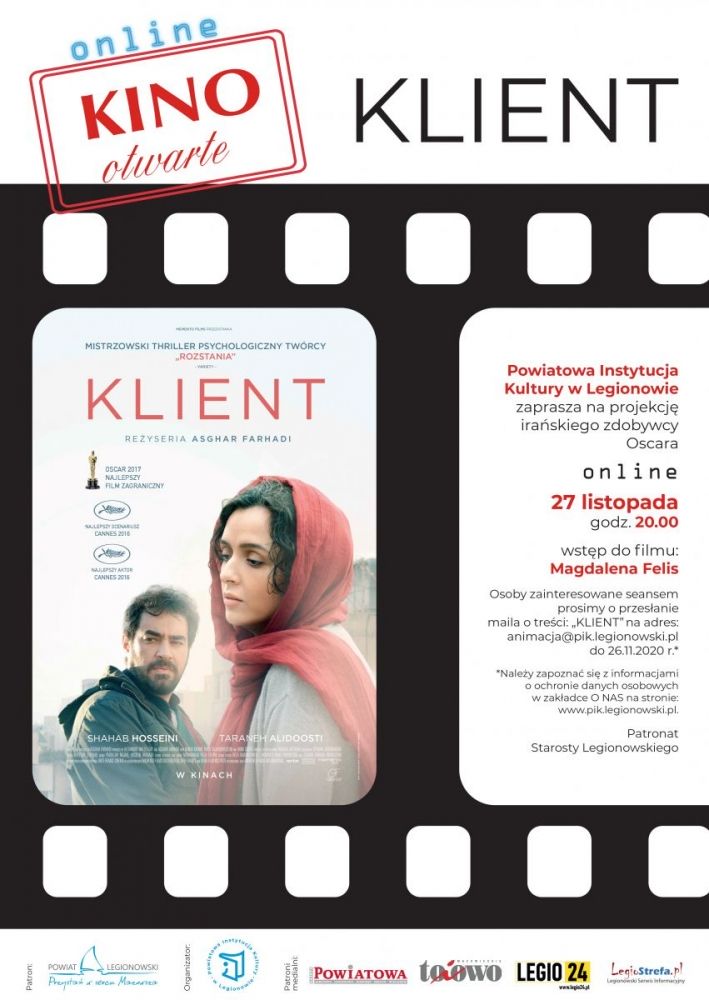 Plakat promujący Kino otwarte on-line. Film - Klient.