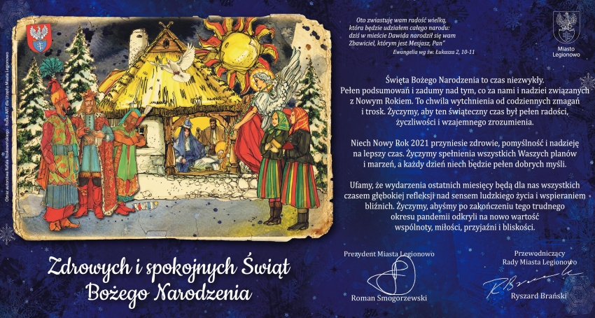 Życzenia na Święta Bożego Narodzenia oraz Nowy Rok. Składa je prezydent miasta oraz przewodniczący rady miasta
