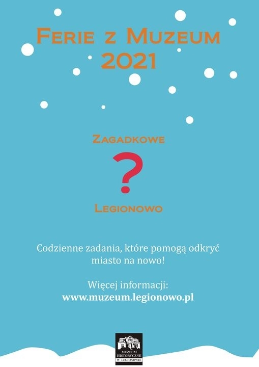 Plakat informujący o feriach z muzeum. Znak zapytania.