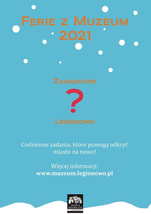 Plakat informujący o feriach z muzeum. Znak zapytania.