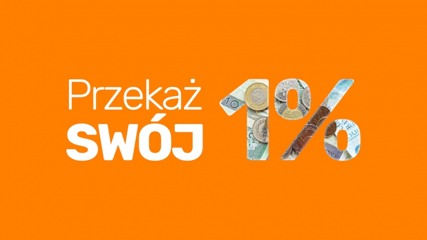 Grafika wyróżniająca z napisem - Przekaż swój 1%.