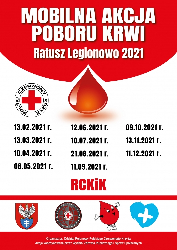 Plakat promujący Mobliną Akcję Poboru Krwi w Legionowie.