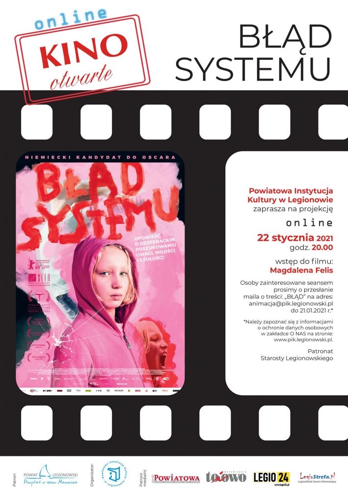 Plakat promujący kino otwarte on-line: Błąd systemu.