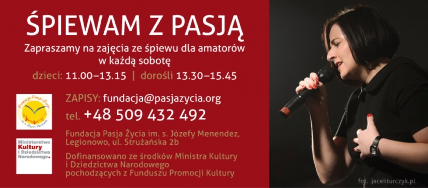 Grafika informująca o zajęciach ze śpiewu dla amatorów - Śpiewam z Pasją.