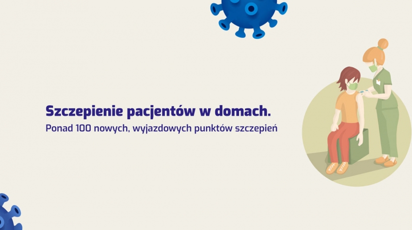 Grafika promującą szczepienia przeciw Covid-19 w domu.