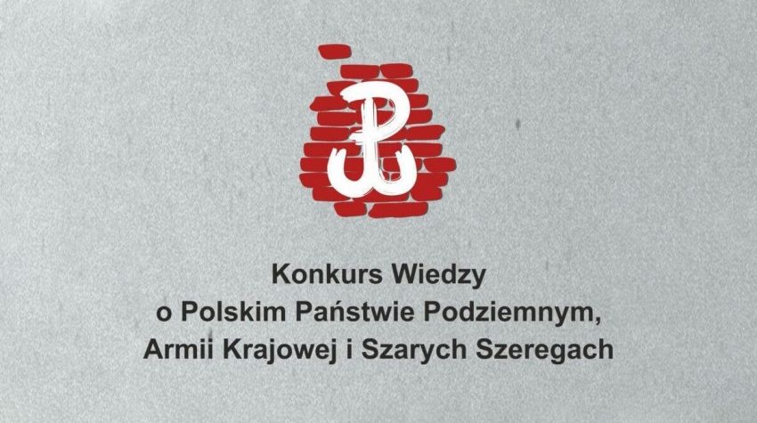 Grafika ze znakiem Polski Walczącej pod nim napis - Konkurs Wiedzy o Polskim Państwie Podziemnym, Armii Krajowej i Szarych Szeregach