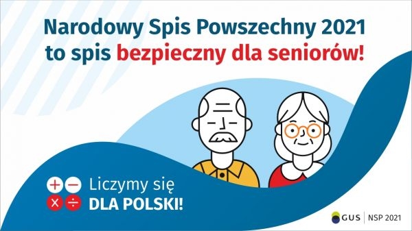 Grafika z napisem - Narodowy Spis Powszechny bezpieczzny dla seniorów