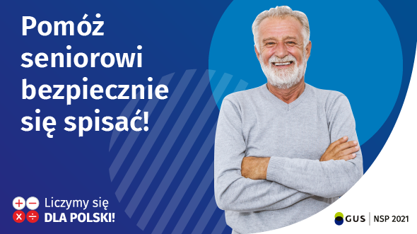 Napis: Pomóż seniorowi bezpiecznie się spisać. Na grafice senior