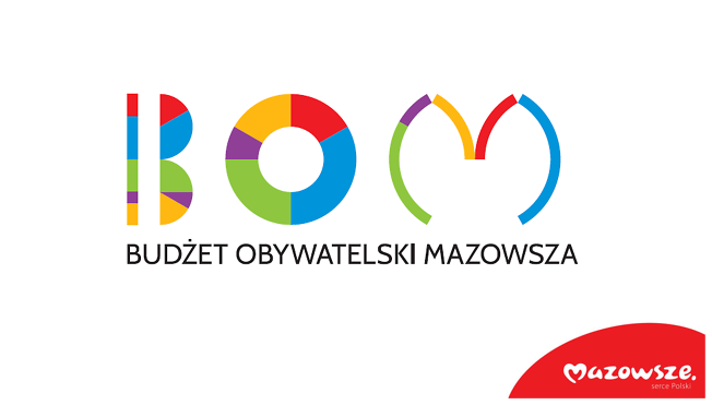 Grafika z napisem BOM, Budżet Obywatelski Mazowsza