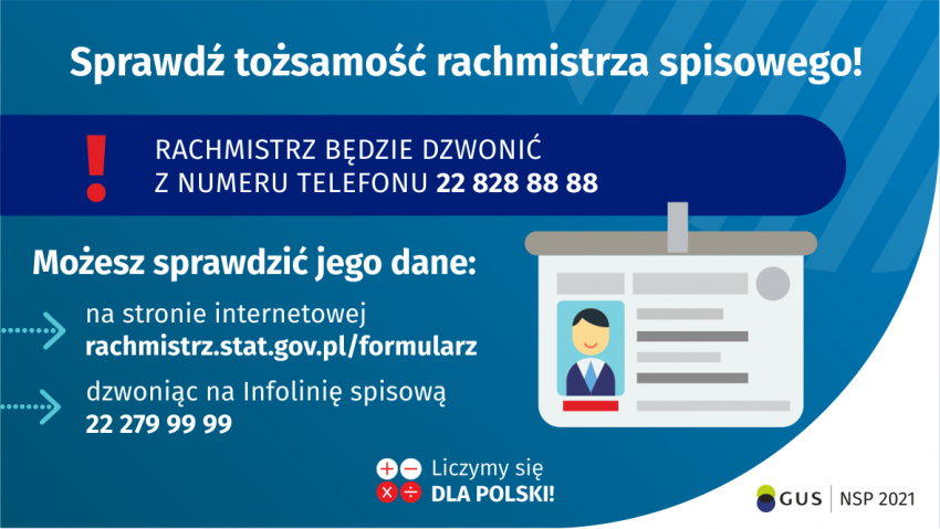 Na grafice jest napis: Sprawdź tożsamość rachmistrza spisowego!