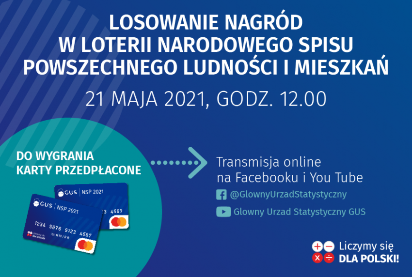 Grafika z napisem - Losowanie nagród w loterii Narodowego Spisu Powszechnego Ludności i Mieszkań.