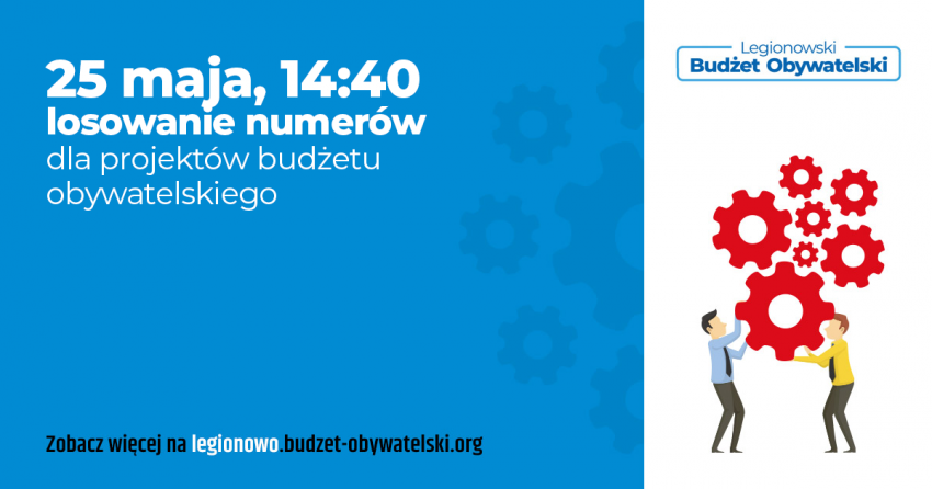 Grafika promująca losowanie numerów do budżetu obywatelskiego 25 maja o godz. 14:40.