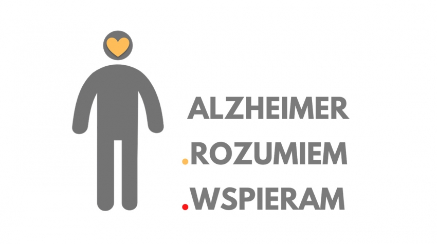 Grafika z ikoną oznaczającą człowieka z napisem - Alzheimer .rozumiem .wspieram