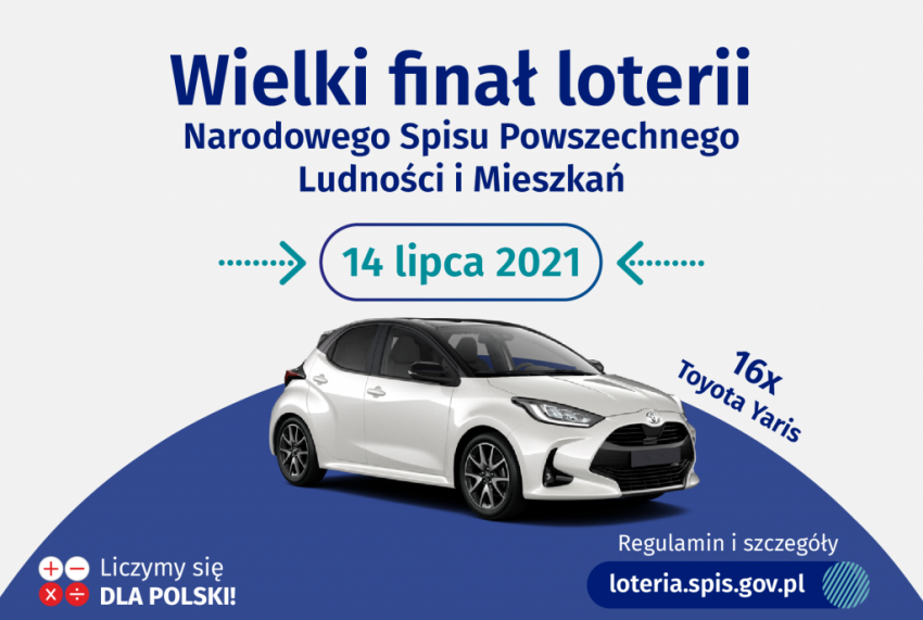 Na grafice jest napis: Wielki finał loterii Grafika przedstawia także główną nagrodę w loterii: samochód