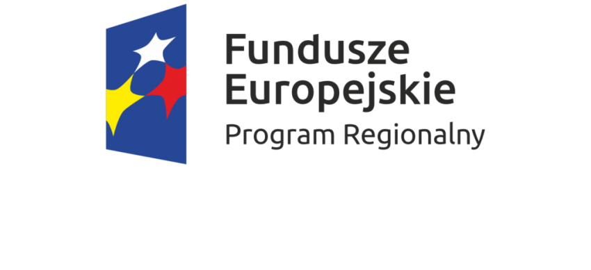 Napis: Fundusze Europejskie Program Regionalny. Po Lewej stronie trzy gwiazdy w logo Funduszy Europejskich.