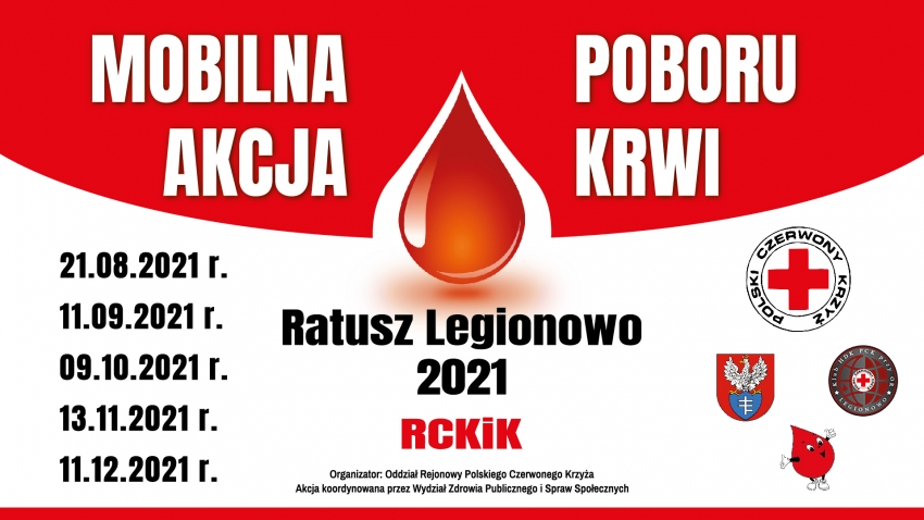 Plakat promujący Mobliną Akcję Poboru Krwi w Legionowie.