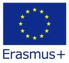 Flaga Unii Europejskiej. Pod flagą napis Erasmus Plus