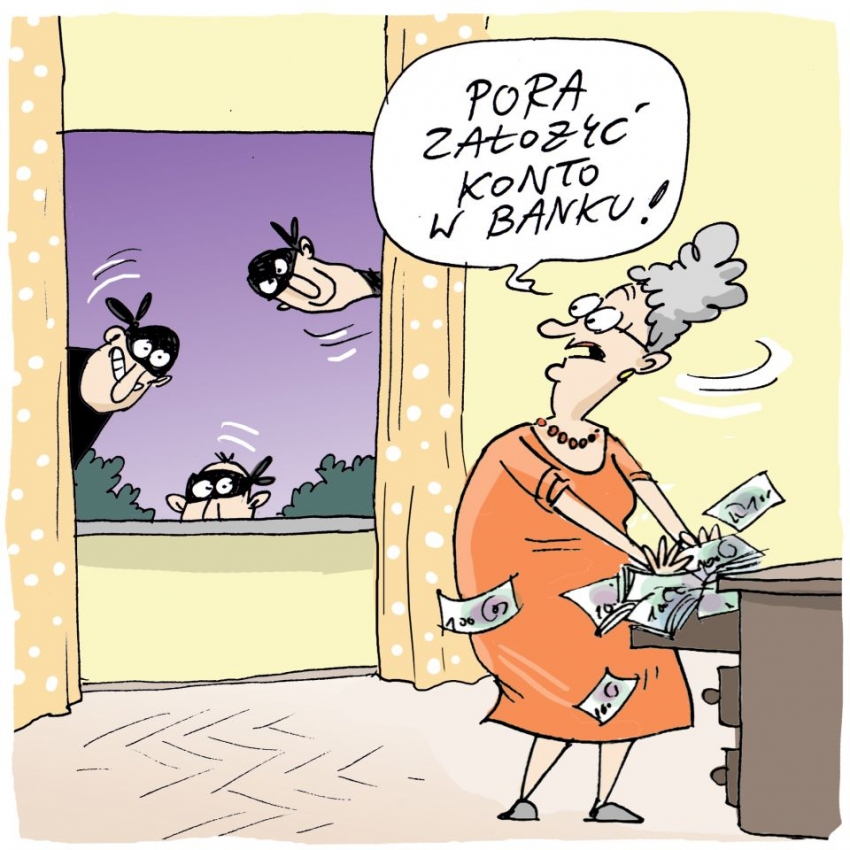 Rysunek. Babcia i złodzieje.