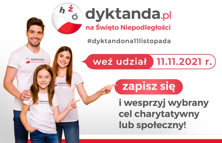 Grafika promująca Konkurs Dyktando na Święto Niepodległości