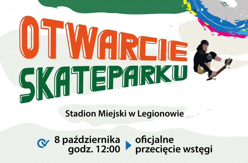 Zapraszamy na oficjalnie otwarcie skateparku przy Stadionie Miejskim w Legionowie, które odbędzie się 8 października o godz. 12:00.