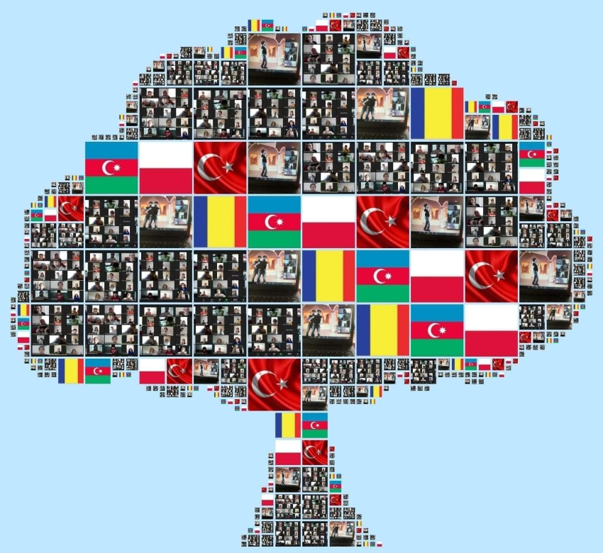Drzewo utworzone z flag różnych państw i screenów ekranu