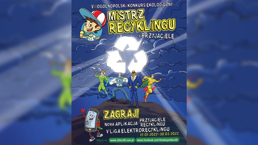 Plakat promujący VIII Ogólnopolski Konkurs Edukacji Ekologicznej dla dzieci - Mistrz Recyklingu i Przyjaciele 2022