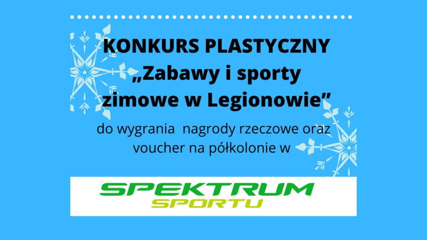 Tekst z grafiki w artykule, w tle płatki śniegu i logo Spektrum Sportu
