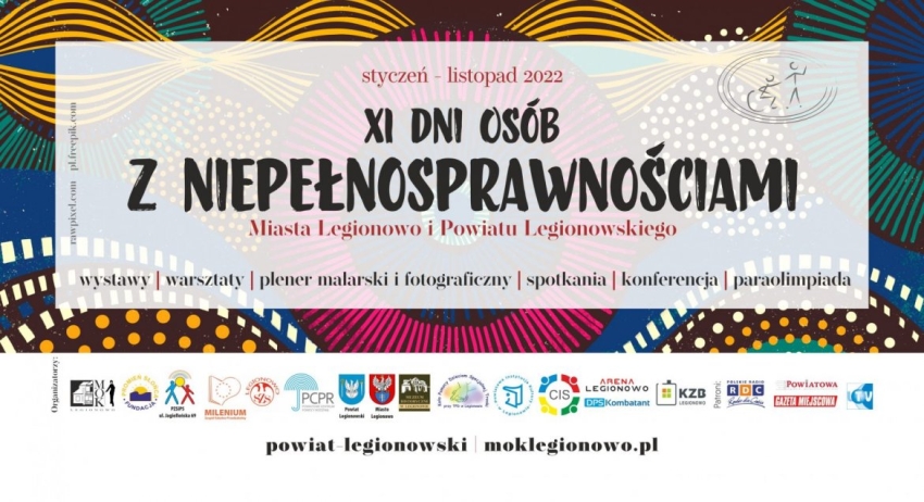 Kolorowa grafika z napisem: XI Dni Osób z Niepełnosprawnościami Miasta Legionowo i Powiatu Legionowskiego