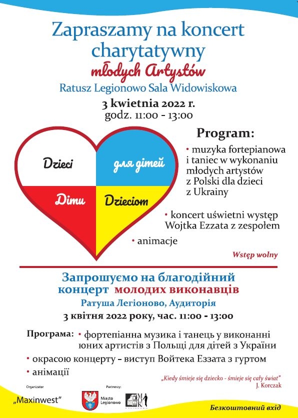 Plakat koncertu charytatywnego 'Dzieci dzieciom'