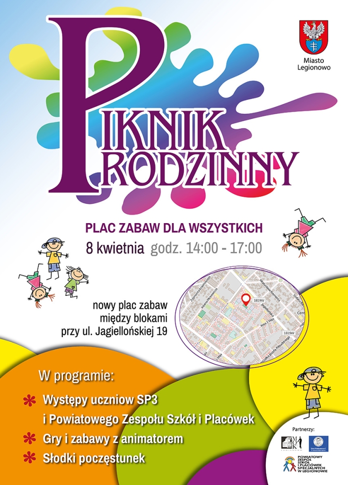 Plakat promujący Piknik rodzinny - otwarcie nowego placu zabaw