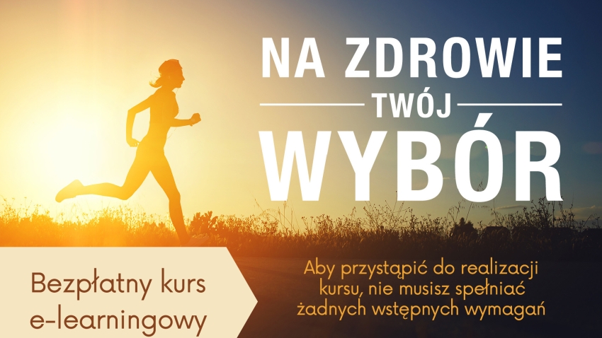 Grafika z napisem: Na zdrowie Twój wybór, w tle biegnąca osoba