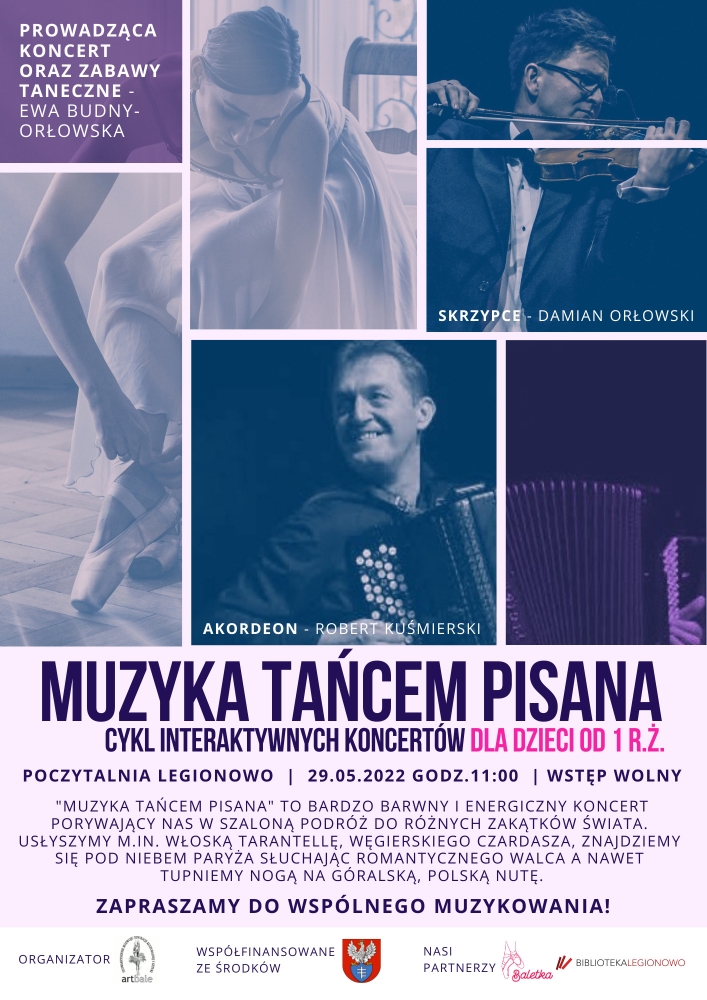 Plakat promujący cykl interaktywnych koncertów - Muzyka tańcem pisana
