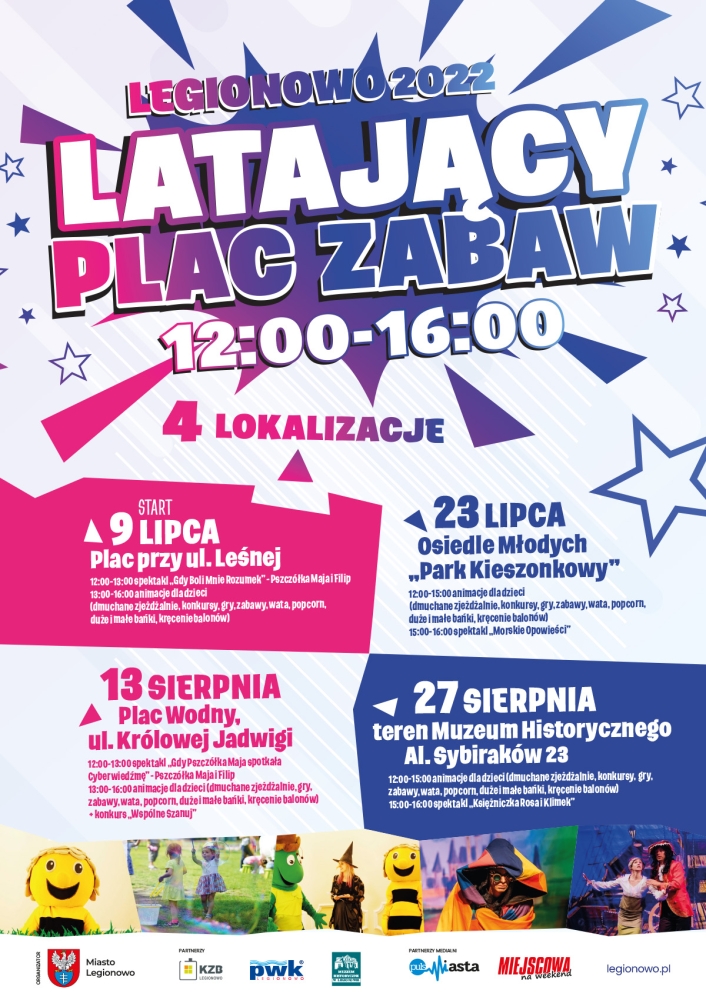 Plakat promujący Latający Plac Zabaw w Legionowie