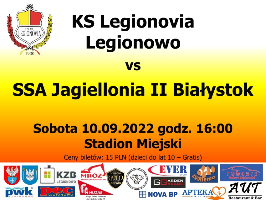Grafika promująca mecz KS Legionovia Legionowo - SSA Jagiellonia II Białystok